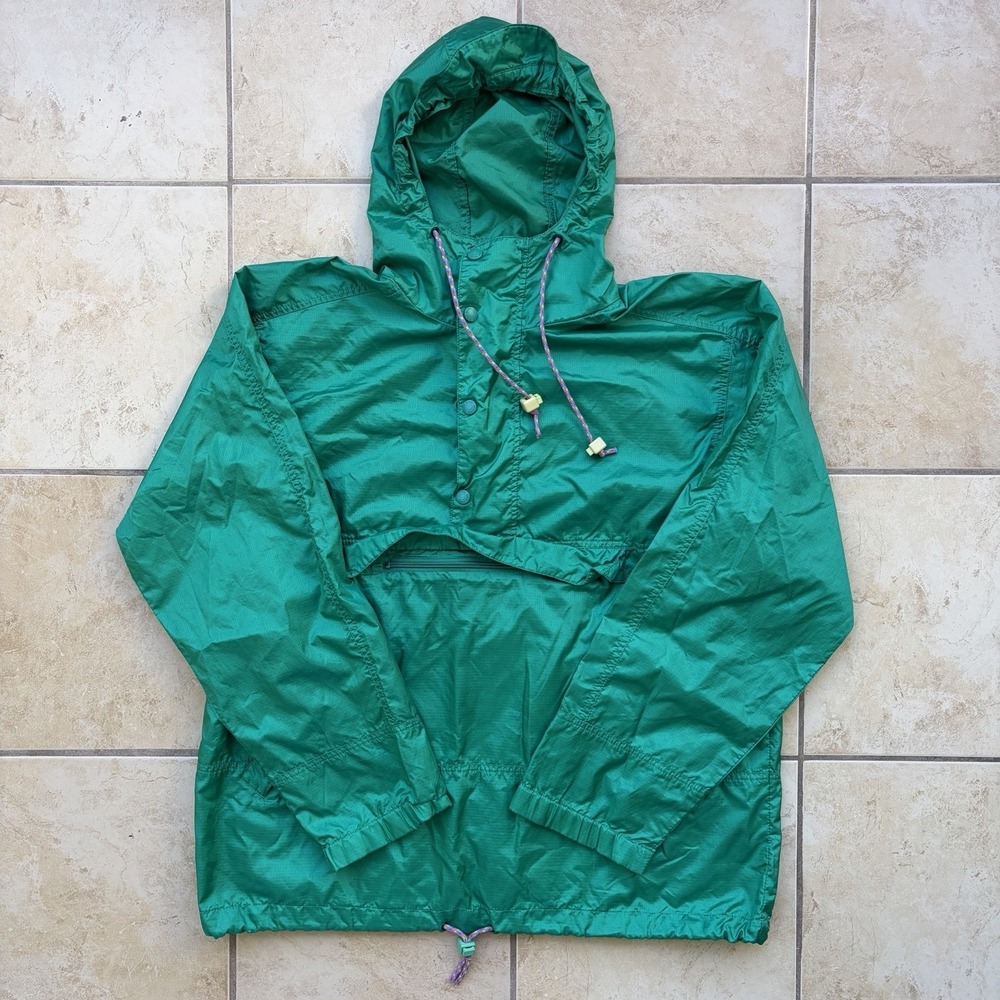 Vintage Eddie Bauer Jacket Mens‎ Large Green Anorak Hooded Windbreaker Retro 80s